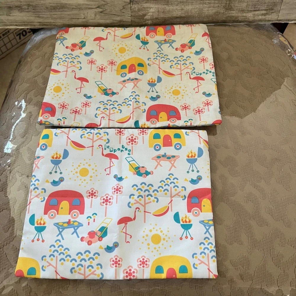 LeSportsac Happy Campers Zippered 2?Pouch Set Flamingo Trailer Print Nylon Bags